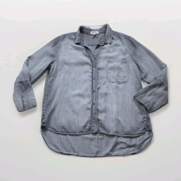Bella Dahl Top Womens L Gray Chambray LS High Low Hem Grunge Boho Hippie Western - Picture 9 of 15